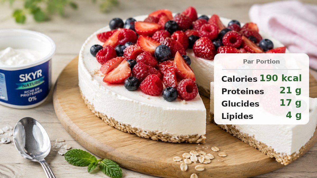Cheesecake protéiné sans cuisson au skyr et fruits rouges, texture crémeuse
